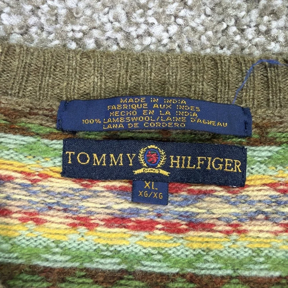 Tommy Hilfiger Lambswool V Neck Size XL Fair Isle Colorful Summer Essentials
